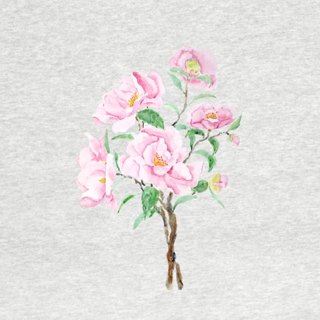 pink camellia  flowers  watercolor painting by colorandcolor